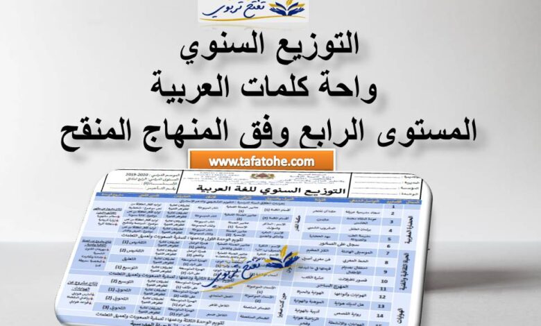 التوزيع السنوي واحة كلمات العربية المستوى الرابع وفق المنهاج المنقح